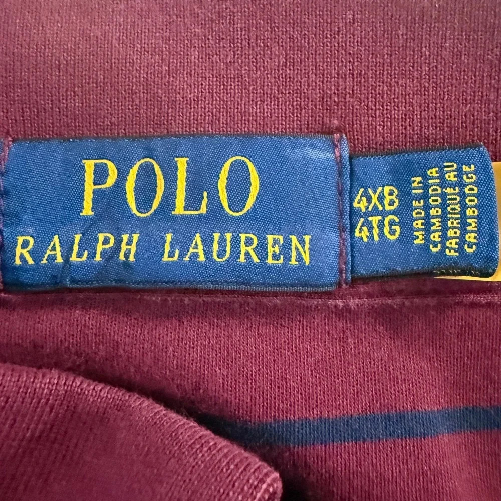 Polo Ralph Lauren Men's 4XB Polo Shirt Burgundy Maroon Navy Blue‎ Striped Cotton